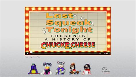 A History of Chuck E. Cheese: Last Squeak Tonight with John Oliver (Web Exclusive) youtube upvotes ... Last Week Tonight with John Oliver is an American late-night talk show airing Sundays on HBO in the United States and HBO Canada, and on Mondays (originally Tuesdays) on Sky Atlantic in the United Kingdom. ...